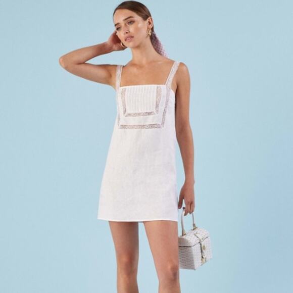 REFORMATION 'Ida' White Lace Cotton Mini Dress Size LARGE - Picture 3 of 14